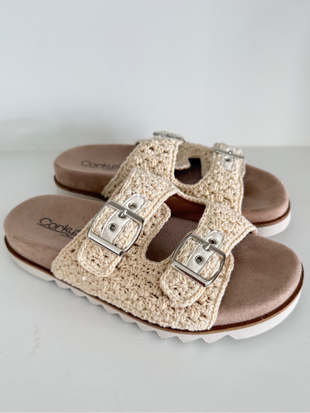 Corkys Dash Crochet Double-Buckle Slide Sandals - Cream - Picture 2 of 8